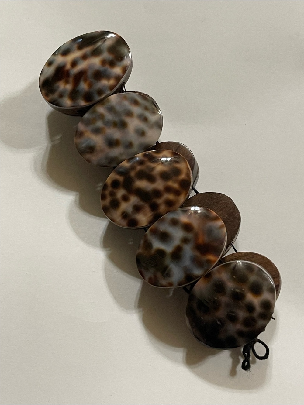 Tiger Cowrie Shell Wood Large Statement Bracelet #9736
